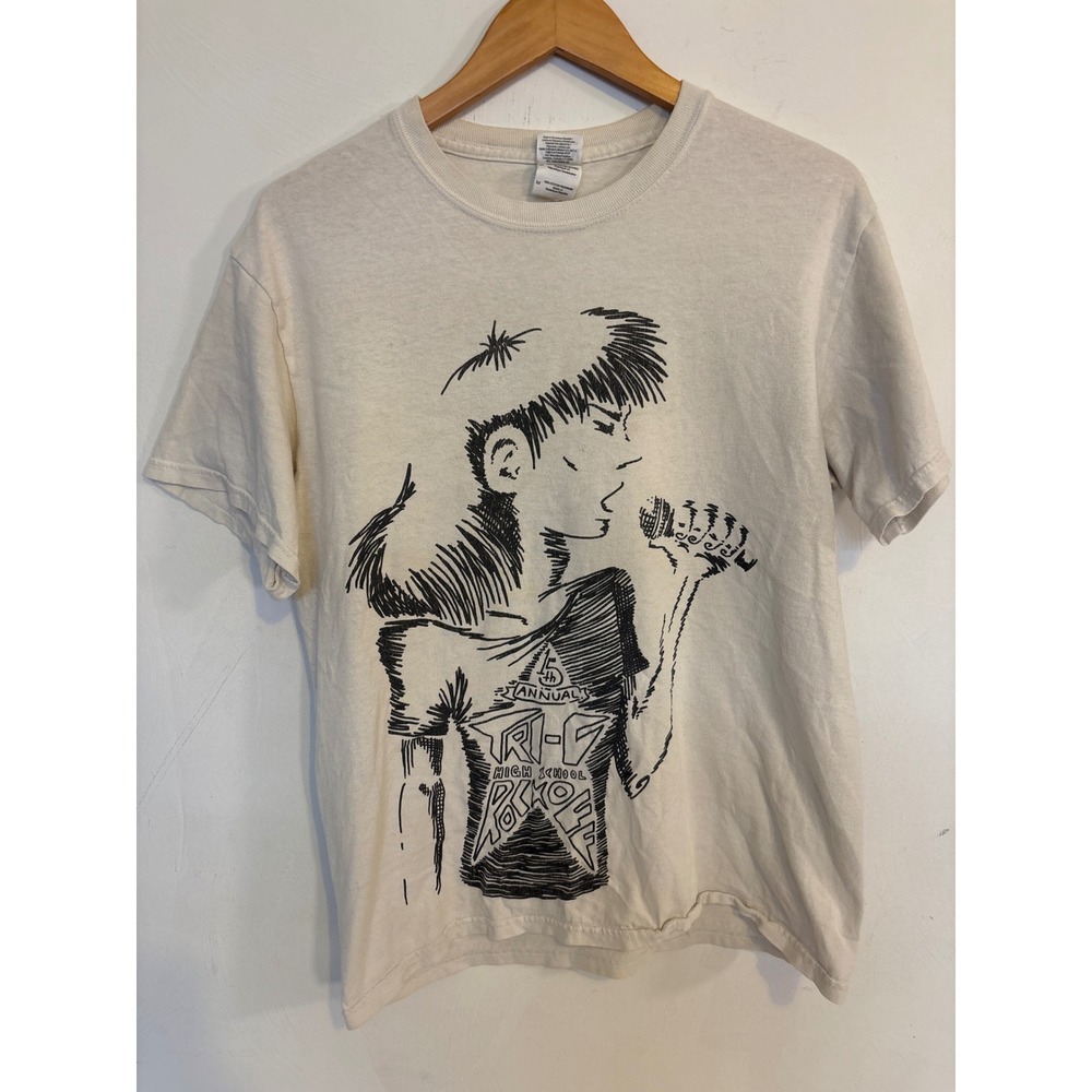 Gildan Tri-C High School Rock Off Graphic T-Shirt Off White Mens Medium M